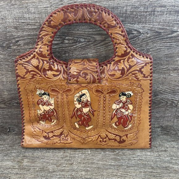 Vintage Hand Tooled Painted Leather Dancers/ Purse Bag/ w Damage/Read - Picture 1 of 12
